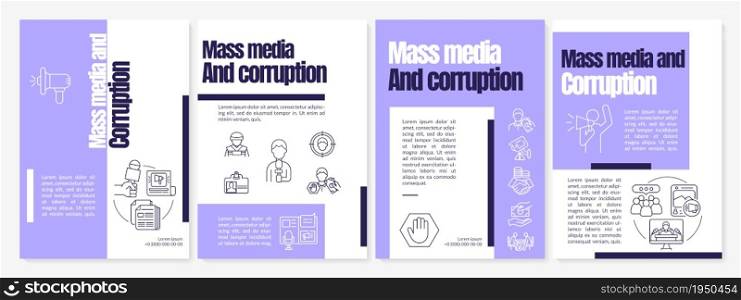 Corrupted mass media brochure template. Government accountability. Flyer, booklet, leaflet print, cover design with linear icons. Vector layouts for presentation, annual reports, advertisement pages. Corrupted mass media brochure template