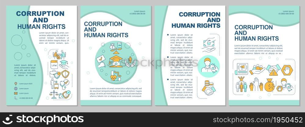 Corruption and human rights brochure template. Social trust. Flyer, booklet, leaflet print, cover design with linear icons. Vector layouts for presentation, annual reports, advertisement pages. Corruption and human rights brochure template