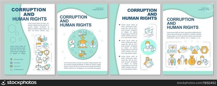 Corruption and human rights brochure template. Social trust. Flyer, booklet, leaflet print, cover design with linear icons. Vector layouts for presentation, annual reports, advertisement pages. Corruption and human rights brochure template