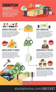 Corruption infographics set with business government discrimination symbols vector illustration. Corruption Infographics Set