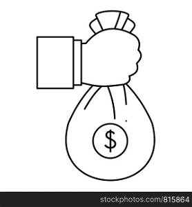 Corruption money bag icon. Outline illustration of corruption money bag vector icon for web design isolated on white background. Corruption money bag icon, outline style