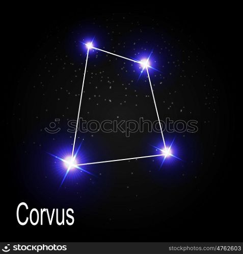 Corvus Constellation with Beautiful Bright Stars on the Background of Cosmic Sky Vector Illustration EPS10. Corvus Constellation with Beautiful Bright Stars on the Backgrou