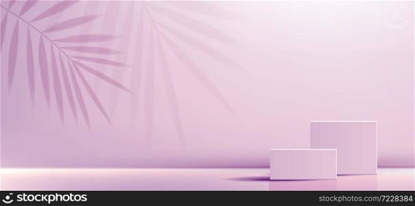 Cosmetic background for product, branding and packaging presentation. geometry form square molding on podium stage with pink glittering light effect background. vector design.