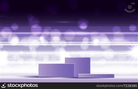 Cosmetic background for product, branding and packaging presentation. geometry form square molding on podium stage with purple glittering light effect background. vector design.