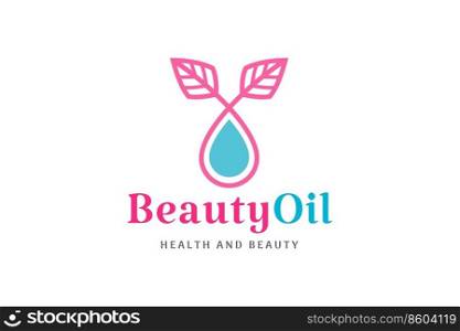 cosmetic beauty care logo with oil drop and leaf shape