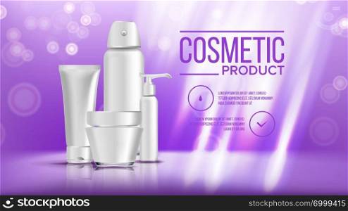 Cosmetic Bottle Ads Vector. Lotion, Gel. Premium Product. Promotion Element. Skin Care. 3D Mockup Realistic Illustration. Cosmetic Bottle Banner Vector. Product Branding Design. Container, Tube. Spray, Cream. Liquid Soup, Sh&oo. 3D Mockup Realistic Illustration