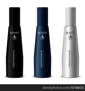Cosmetic bottles pack. 3d realistic vector mockup