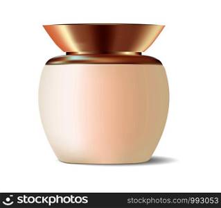 Cosmetic cream jar mock up template. Can with gold lid for oitment, pomade, cream, salt, powder. HQ Vector illustration. EPS10.. Cosmetic cream jar mock up template. Can gold lid