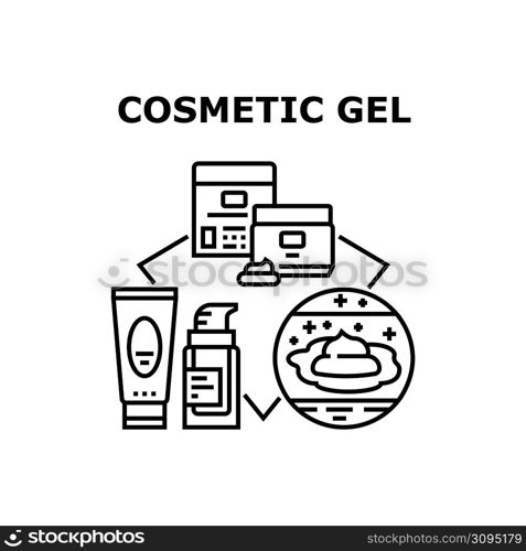 Cosmetic Gel Vector Icon Concept. Cosmetic Gel Tube And Jar Packages, Cosmetology Moisturizing Creamy Product For Skin Treatment And Healthcare. Vitamin Natural Hygiene Lotion Black Illustration. Cosmetic Gel Vector Concept Black Illustration