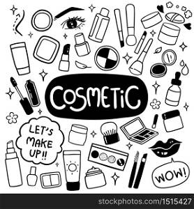 Cosmetic hand drawn doodles vector