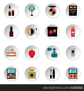 Cosmetic icons set. Flat illustration of 16 cosmetic vector icons set illustration. Cosmetic icons set, flat style