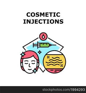 Cosmetic Injections Vector Icon Concept. Anti-aging Cosmetic Injections Medical Beauty Procedure In Spa Salon Or Clinic. Patient Dermatology And Skin Plastic Therapy Color Illustration. Cosmetic Injections Concept Color Illustration