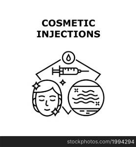 Cosmetic Injections Vector Icon Concept. Anti-aging Cosmetic Injections Medical Beauty Procedure In Spa Salon Or Clinic. Patient Dermatology And Skin Plastic Therapy Black Illustration. Cosmetic Injections Concept Black Illustration