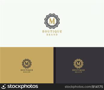 Cosmetic M letter logo design. Luxury hotel letter M vector monogram. high fashion brand icon.