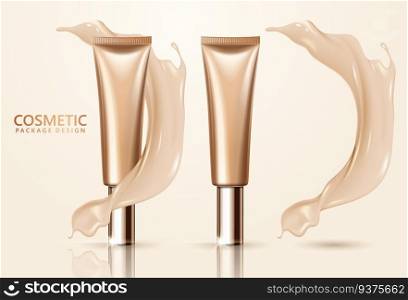 Cosmetic package design set, blank foundation tube mockup for design uses in complexion color tone, 3d illustration. Cosmetic package design set