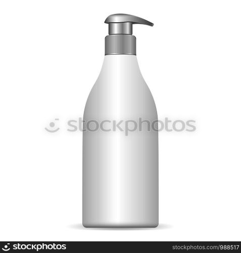Cosmetic plastic bottle with pump dispenser. EPS10 Vector illustration. Liquid container for gel, lotion, cream, shampoo, bath foam.. Cosmetic plastic bottle with pump dispenser.