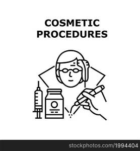 Cosmetic Procedures Vector Icon Concept. Laser Epilation And Botex Syringe Cosmetic Procedures Service In Spa And Beauty Salon. Cosmetology Renewal Delicate Treatment Black Illustration. Cosmetic Procedures Concept Black Illustration