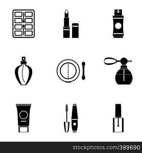 Cosmetic products icons set. Simple illustration of 9 cosmetic products vector icons for web. Cosmetic products icons set, simple style