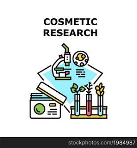 Cosmetic Research Lab Vector Icon Concept. Cosmetic Research Lab, Scientist Laboratory Worker Researching And Developing Cosmetology Product. Natural Cream And Lotion Color Illustration. Cosmetic Research Lab Concept Color Illustration