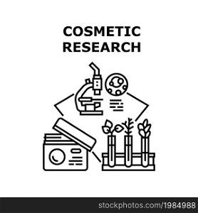 Cosmetic Research Lab Vector Icon Concept. Cosmetic Research Lab, Scientist Laboratory Worker Researching And Developing Cosmetology Product. Natural Cream And Lotion Black Illustration. Cosmetic Research Lab Concept Black Illustration