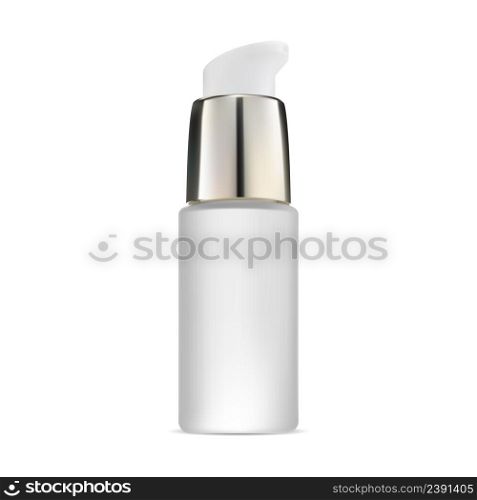 Cosmetic serum pump bottle mockup. Essence container package, airless cream dispenser, liquid makeup. Face makeup foundation packaging blank. Liquid moisturizer lotion vial. Cosmetic serum pump bottle mockup. Essence container