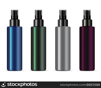 Cosmetic spray bottle mockup, vector packaging