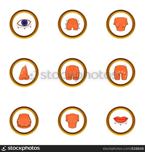 Cosmetic surgery icons set. Cartoon style set of 9 cosmetic surgery vector icons for web design. Cosmetic surgery icons set, cartoon style