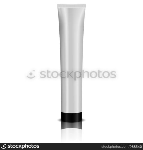 Cosmetic tube with black lid for cream, gel, paste and other products. Realistic vector illustration packaging.. Cosmetic tube with black lid for cream, gel, paste