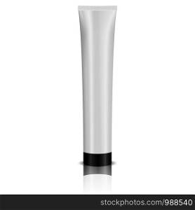 Cosmetic tube with black lid for cream, gel, paste and other products. Realistic vector illustration packaging.. Cosmetic tube with black lid for cream, gel, paste