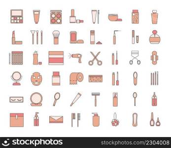 Cosmetics and hygiene line icons set. Collection items for face and body care. Manicure and makeup isolated vector illustration. Cosmetics and hygiene line icons set