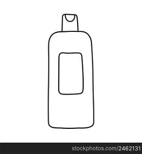 Cosmetics bottle with shampoo or balm. Hairdressing equipment line sketch.Hand drawn doodle icon. Vector illustration.. Cosmetics bottle with shampoo or balm. Hairdressing equipment line sketch.Hand drawn doodle icon. Vector illustration