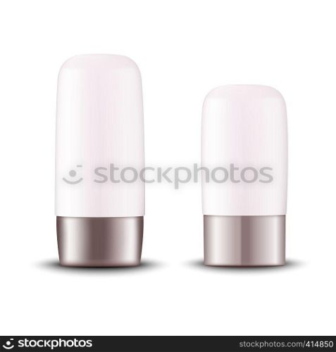 Cosmetics container tube. Realistic 3d plastic cream packaging design element. Template design. Deodorant tube box. Vector illustration.