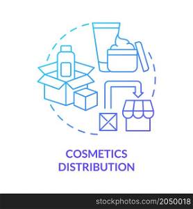 Cosmetics distribution blue gradient concept icon. Beauty and healthcare products delivery. Wholesale business company abstract idea thin line illustration. Vector isolated outline color drawing. Cosmetics distribution blue gradient concept icon