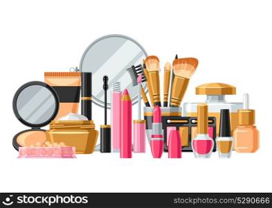 Cosmetics for skincare and makeup. Banner for catalog or advertising. Cosmetics for skincare and makeup. Banner for catalog or advertising.