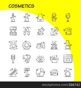 Cosmetics Hand Drawn Icons Set For Infographics, Mobile UX/UI Kit And Print Design. Include: Location, Map, Pin, Cosmetic, Cosmetic, Bowl, Eat, Cosmetic, Icon Set - Vector