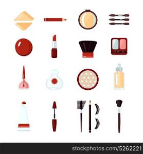 Cosmetics Icon Set. Colored and isolated cosmetics icon set with tools for creating makeup and instruments vector illustration