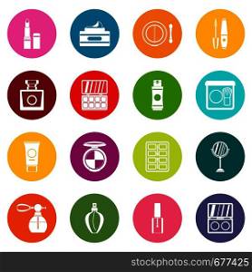 Cosmetics icons many colors set isolated on white for digital marketing. Cosmetics icons many colors set