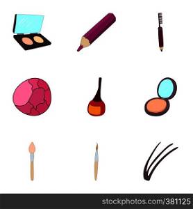 Cosmetics icons set. Cartoon illustration of 9 cosmetics vector icons for web. Cosmetics icons set, cartoon style