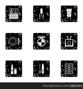 Cosmetics icons set. Grunge illustration of 9 cosmetics vector icons for web. Cosmetics icons set, grunge style
