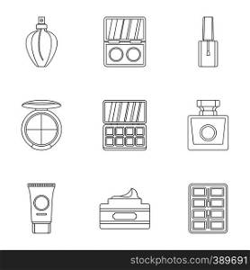 Cosmetics icons set. Outline illustration of 9 cosmetics vector icons for web. Cosmetics icons set, outline style