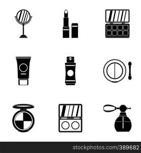 Cosmetics icons set. Simple illustration of 9 cosmetics vector icons for web. Cosmetics icons set, simple style