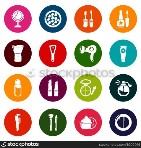 Cosmetics icons set vector colorful circles isolated on white background . Cosmetics icons set colorful circles vector
