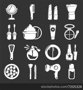 Cosmetics icons set vector white isolated on grey background . Cosmetics icons set grey vector