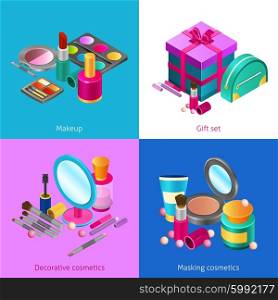 Cosmetics isometric set. Cosmetics design concept set with isometric makeup products isolated vector illustration