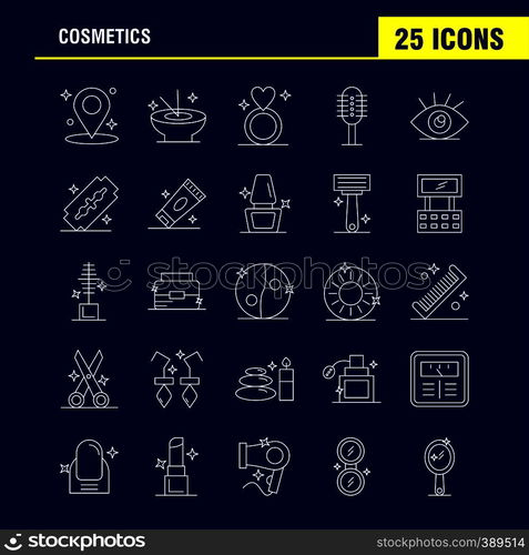 Cosmetics Line Icons Set For Infographics, Mobile UX/UI Kit And Print Design. Include: Location, Map, Pin, Cosmetic, Cosmetic, Bowl, Eat, Cosmetic, Icon Set - Vector