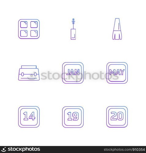 cosmetics , maskara , calender , months , cosmetics , household , year , dates , countinng , washroom , items ,icon, vector, design, flat, collection, style, creative, icons