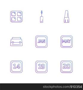 cosmetics , maskara , calender , months , cosmetics , household , year , dates , countinng , washroom , items ,icon, vector, design, flat, collection, style, creative, icons
