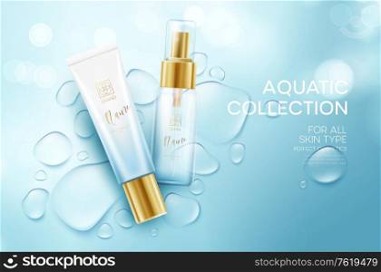 Cosmetics on a background with water drops. Moisturizing Face Cream Design Template. Vector illustration EPS10. Cosmetics on a background with water drops. Moisturizing Face Cream Design Template. Vector illustration