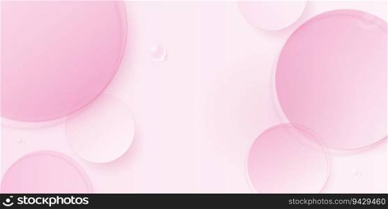 Cosmetics or skin care product ads with bottle in top view, banner ad for beauty products, pink color background with leaves. vector design.
