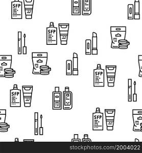 Cosmetics Package Beauty Product Vector Seamless Pattern Thin Line Illustration. Cosmetics Package Beauty Product Vector Seamless Pattern